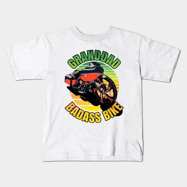 Granddad badass bike, biker granddad, cool biker granddad Kids T-Shirt by Lekrock Shop